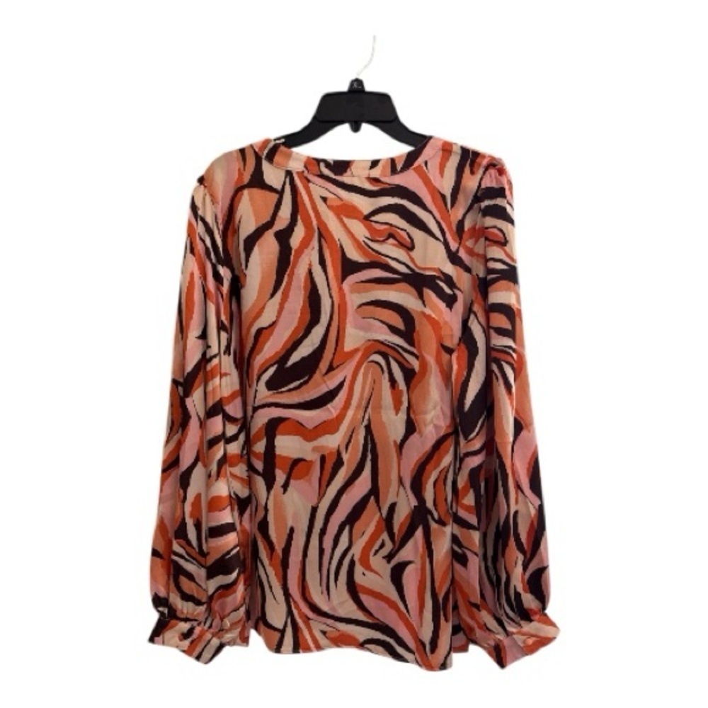 Stylish Women's Abstract Print Blouse - Orange and Black - Picture 2 of 3